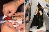 Fãs postaram fotos e vídeos da retirada dos adesivos dos Jonas Brothers, mostrando que os copos eram de shows de outros artistas