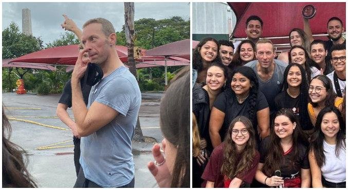 Chris Martin, vocalista do Coldplay surpreendeu estudantes ao surgir em ensaio de bateria