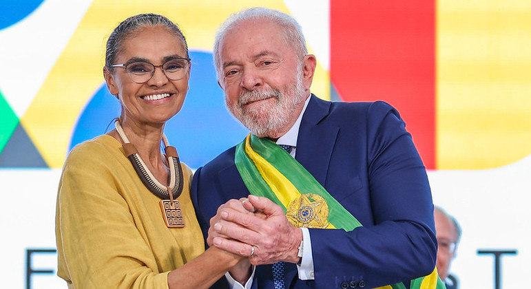 A ministra do Meio Ambiente, Marina Silva, e o presidente Luiz In&aacute;cio Lula da Silva