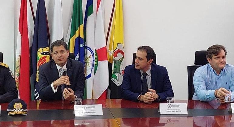O secret&aacute;rio de Seguran&ccedil;a P&uacute;blica do DF, Sandro Avelar, durante a coletiva de imprensa nesta quarta