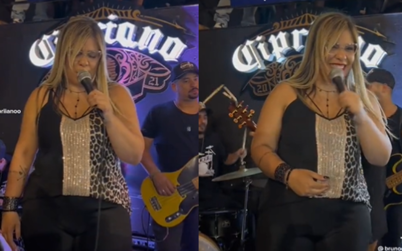 Cover da Mar&iacute;lia Mendon&ccedil;a, Val Pinheiro, durante uma apresenta&ccedil;&atilde;o em Ribeir&atilde;o Pires