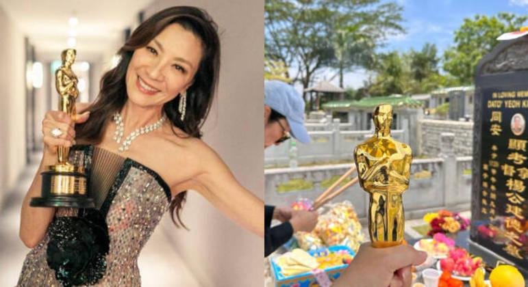 Michelle Yeoh leva Oscar ao t&uacute;mulo do pai, que faleceu em 2014