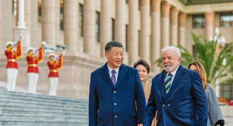 O presidente da China, Xi Jinping, recebe o presidente Luiz In&aacute;cio Lula da Silva em Pequim