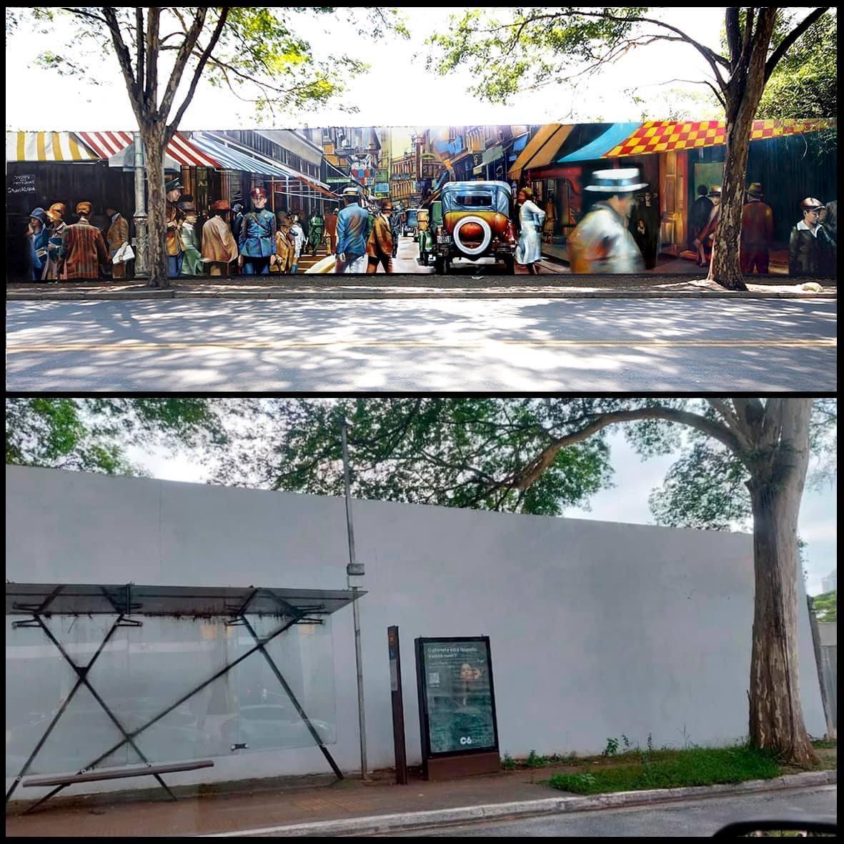 Obra do artista fazia parte do projeto Muros da Mem&oacute;ria, que retrata cenas da capital paulista na primeira metade do s&eacute;culo 20