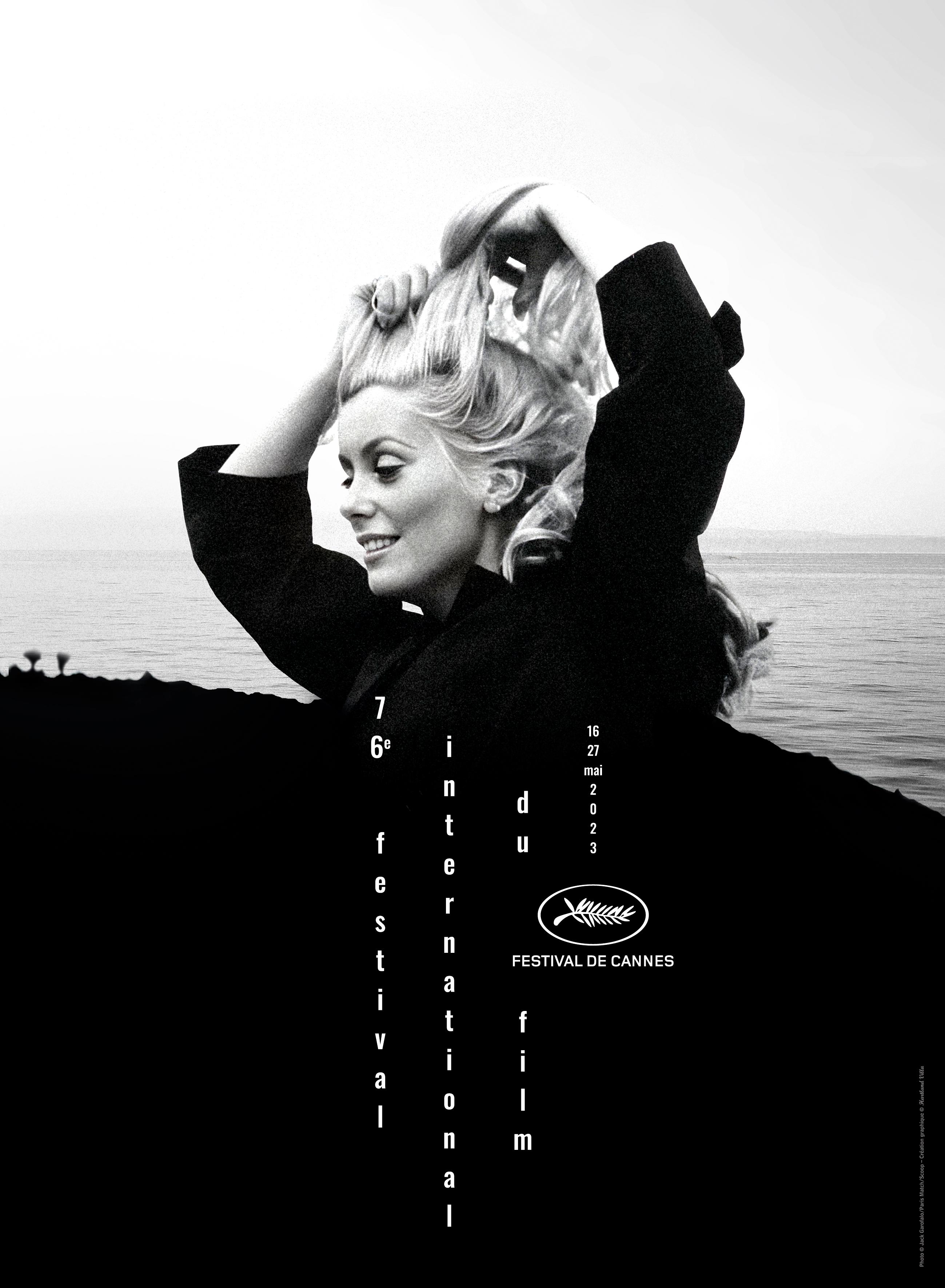 Cartaz oficial da 76&ordf; edi&ccedil;&atilde;o do Festival de Cinema de Cannes, criado por Hartland Villa a partir de uma foto de Jack Garofalo no set de La Chamade, filme com Catherine Deneuve