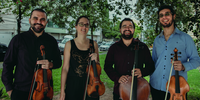O Quarteto Ibirapitanga; da esquerda para a direita: Geovane Marquetti (violino), Brigitta Calloni (violino), Murilo Alves (violoncelo) e Cleverson Cremer (viola)