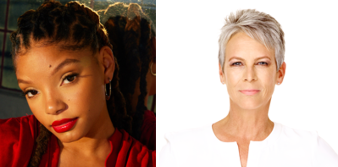 As atrizes Halle Bailey e Jamie Lee Curtis participam da festa no dia 7 de maio