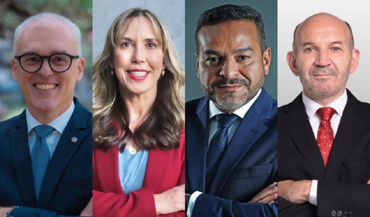 Os candidatos Alexandre Sikinowski Saltz, Martha Beltrame, J&uacute;lio C&eacute;sar de Melo e Maur&iacute;cio Trevisan.