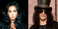 Demi Lovato e o guitarrista Slash, da banda Guns N’ Roses