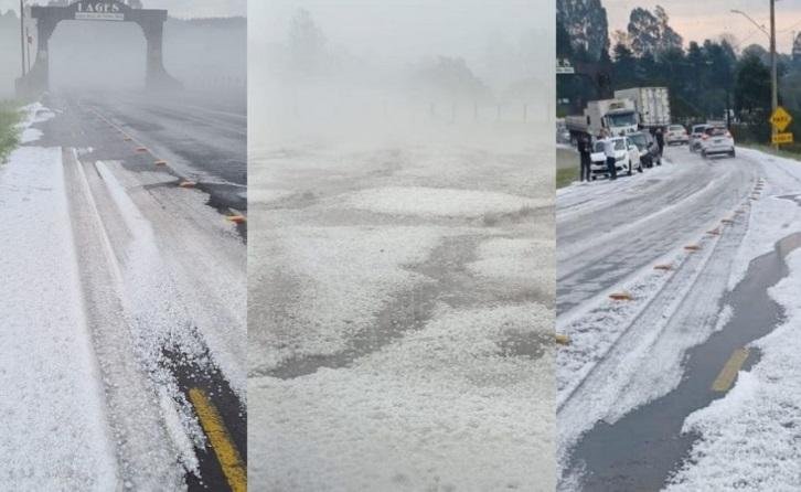 Granizo acumulou em v&aacute;rios pontos
