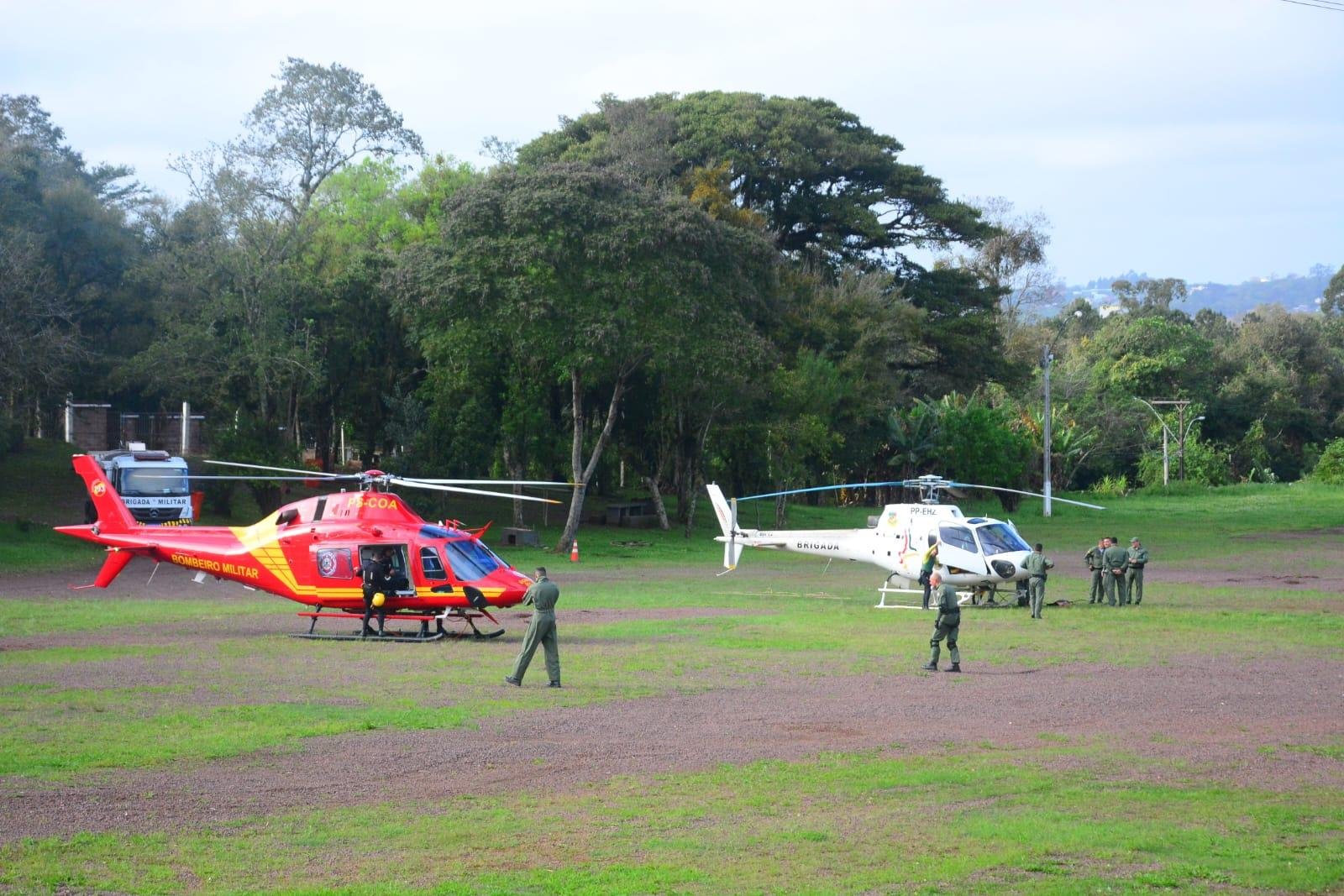 Helic&oacute;pteros fazem o trabalho de resgate em Lajeado