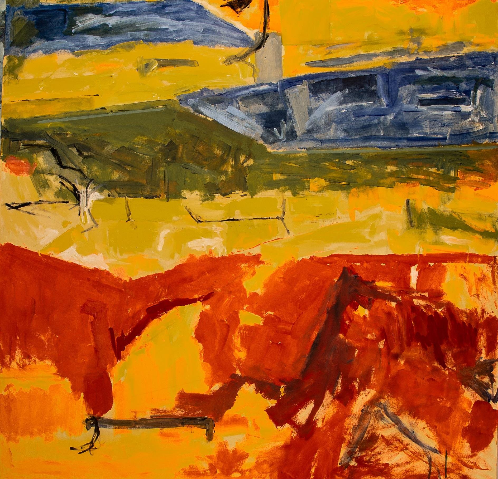 Pintura "Pontal da Barra", criada na t&eacute;cnica de acr&iacute;lico sobre tela em dimens&otilde;es de 1,50m x 1,50m, &eacute; uma das obras da mostra de Clovis Martins Costa