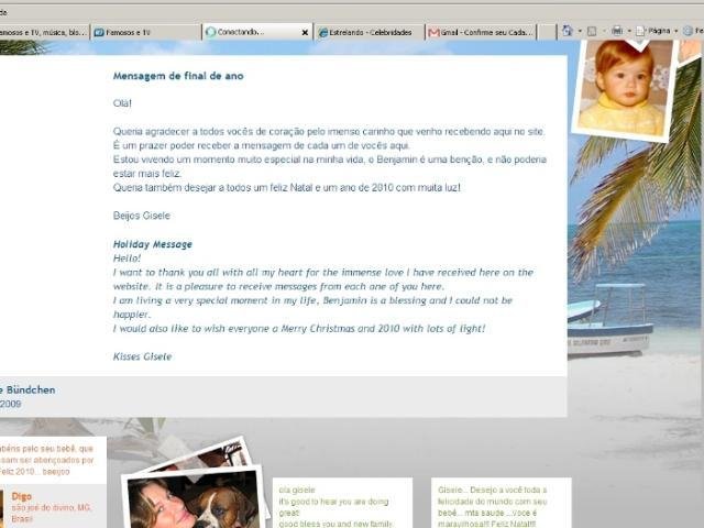 Mensagem em ingl&ecirc;s e em portugu&ecirc;s no site da modelo revela o nome do seu primeiro filho