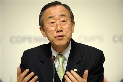 Secret&aacute;rio-geral da ONU, Ban Ki-Moon, concede coletiva em Copenhague