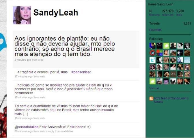 Reprodu&ccedil;&atilde;o do Twitter da Sandy