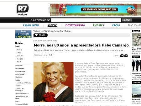 Not&iacute;cia sobre falsa morte de Hebe Camargo circula pela internet