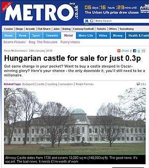 Prefeita h&uacute;ngara vende castelo por R$ 0,08