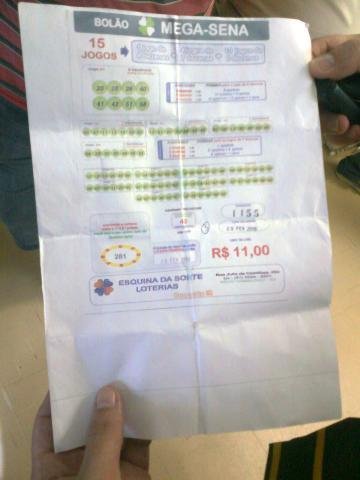 Comprovante entregue aos apostadores