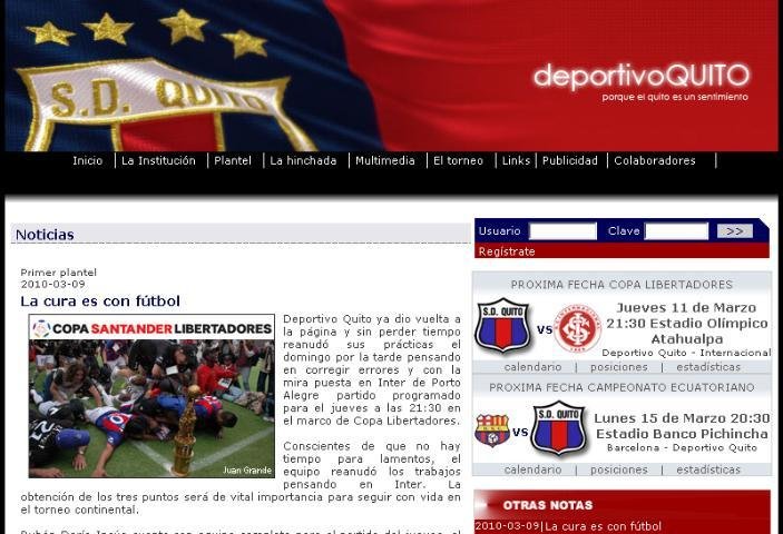 A cura &eacute; com o futebol, diz site do Deportivo Quito