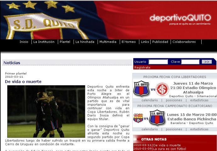 Jogo de vida ou morte, diz site do Deportivo Quito