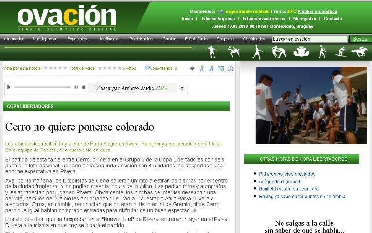 Cerro n&atilde;o quer se envergonhar, diz jornal uruguaio