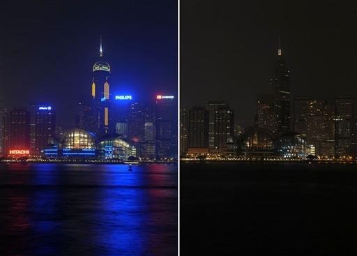 Em Hong Kong, muitos pr&eacute;dios tiveram suas luzes apagadas