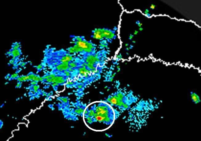 Imagem do radar meteorol&oacute;gico das 10h15m mostrava c&eacute;lula de forte instabilidade na regi&atilde;o de Santo &Acirc;ngelo