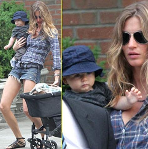 Gisele B&uuml;ndchen aparece com filho em NY