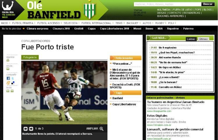 Imprensa argentina lamenta derrota de Banfield