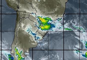 Imagem de sat&eacute;lite na tarde desta segunda-feira mostra a amea&ccedil;a de chuva forte e ventania em Porto Alegre