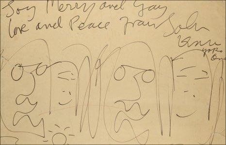 Desenho feito por John Lennon &eacute; vendido em leil&atilde;o