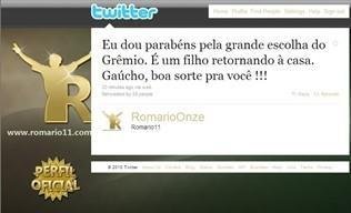Rom&aacute;rio parabeniza Gr&ecirc;mio pelo twitter
