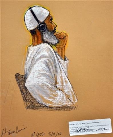 Desenho mostra ex-cozinheiro de Bin Laden na audi&ecirc;ncia no julgamento em que foi condenado em Guant&aacute;namo 