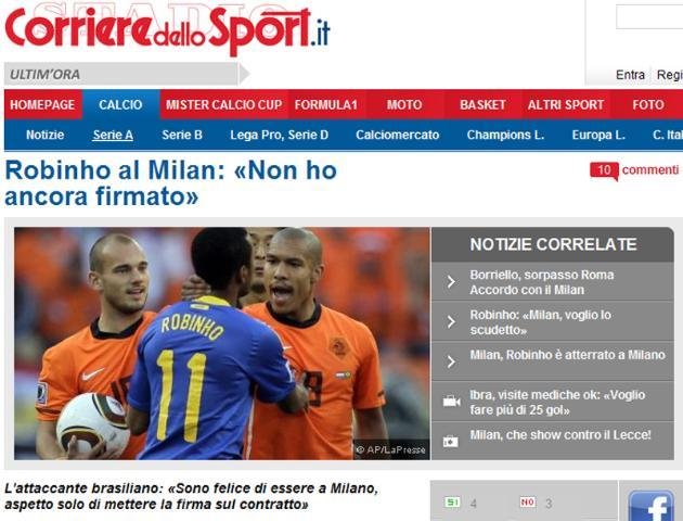 Robinho deve ser anunciado pelo Milan ainda nesta ter&ccedil;a-feira