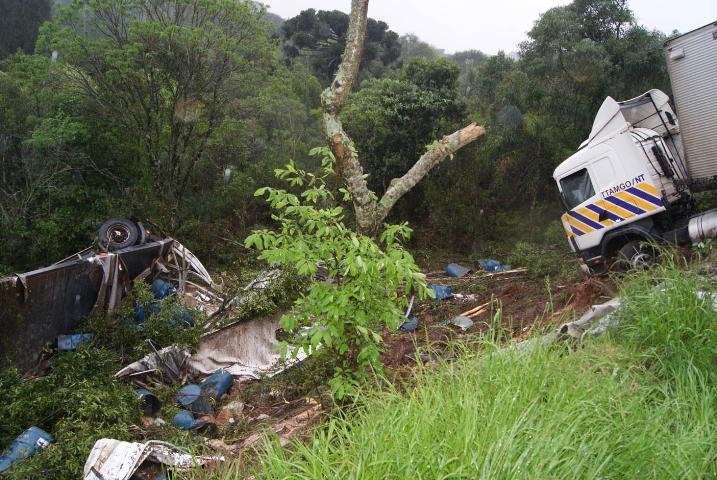 Carreta tomba e motorista morre na BR-153, em Erechim