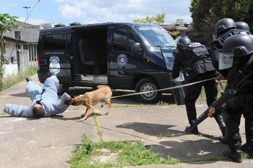 Agentes de elite da Susepe dominaram dubl&ecirc; com bomba de efeito moral e c&atilde;o adestrado