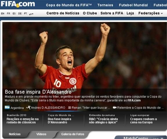 Boa fase do jogador &eacute; destaque no site da Fifa