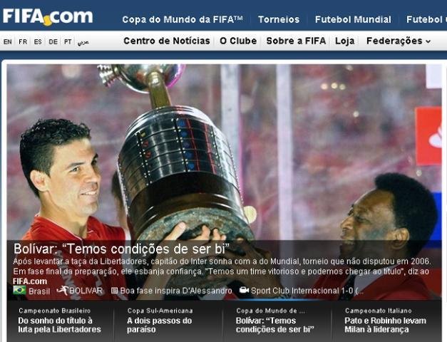 Bol&iacute;var &eacute; destaque do site da Fifa e fala em bicampeonato no Mundial de Clubes 