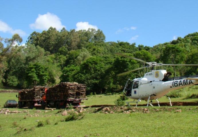 Helic&oacute;pter do Ibama auxiliou na apreens&atilde;o de 106m&sup3; de madeira da Mata Atl&acirc;ntica