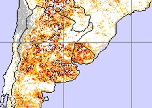 Mapa do &iacute;ndice de seca indica forte estiagem no Uruguai, Centro e Norte da Argentina, e nas &aacute;reas de fronteira do Rio Grande do Sul
