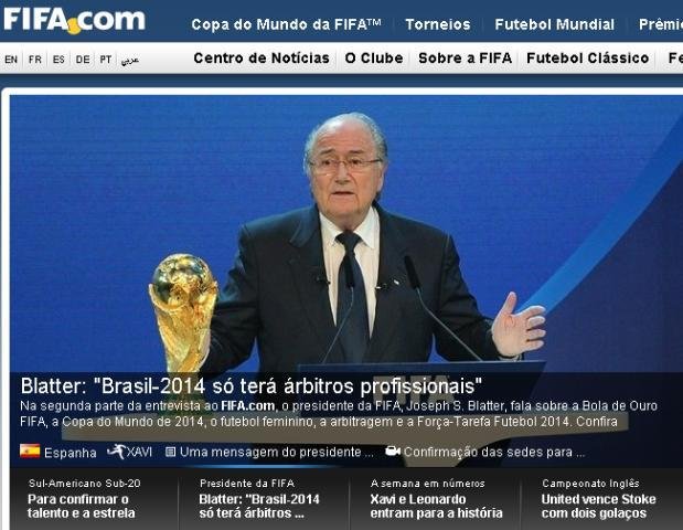 Blatter garante que somente &aacute;rbitros profissionais apitar&atilde;o na Copa 2014