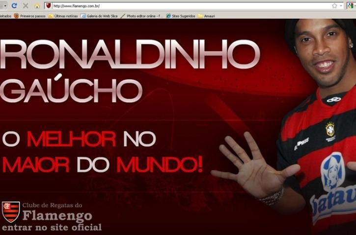 Site do Flamengo anuncia Ronaldinho no clube