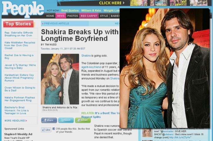 Shakira anuncia fim do namoro com seu agente Antonio de la R&uacute;a