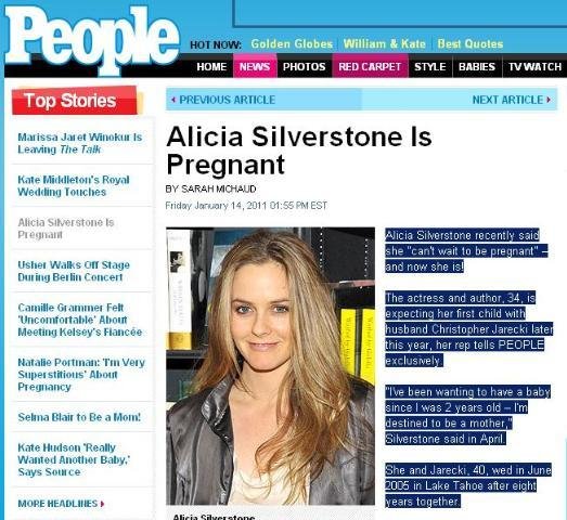 Atriz Alicia Silverstone anuncia que est&aacute; gr&aacute;vida do primeiro filho