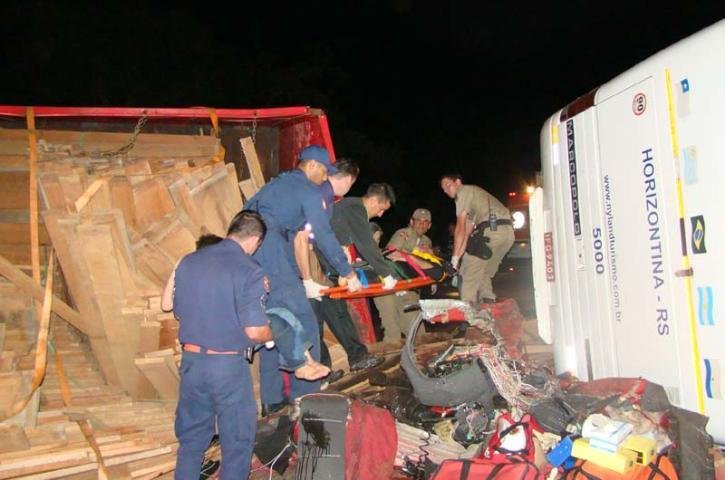 Acidente entre caminh&atilde;o de Pelotas e &ocirc;nibus Santo Cristo aconteceu em Santa Catarina