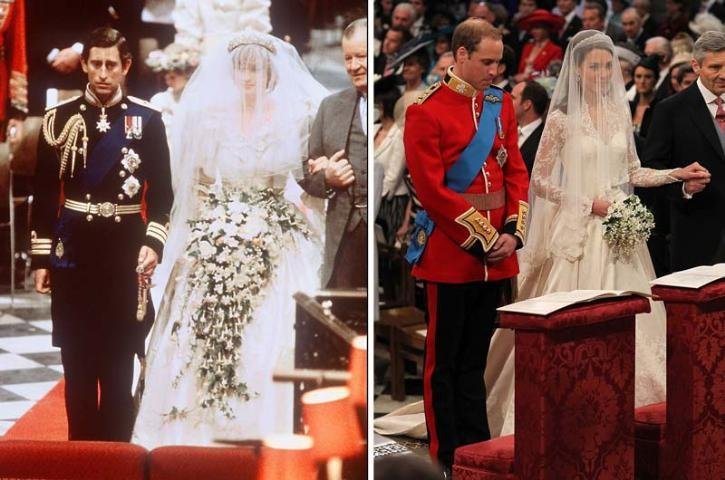 Vestido de Diana era tradicional dos anos 80 e o de Kate, discreto e moderno