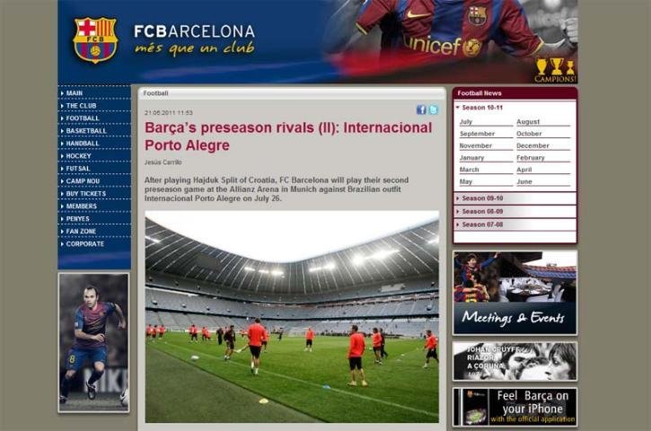 Em seu site, Barcelona coloca Inter e Gr&ecirc;mio como os maiores clubes do Brasil