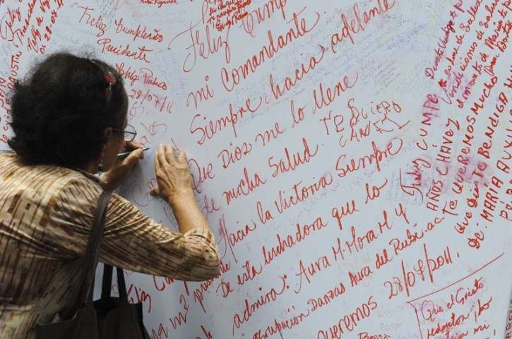 Partid&aacute;rios de Chavez escrevem mensagens de cumprimento pelo anivers&aacute;rio em Caracas