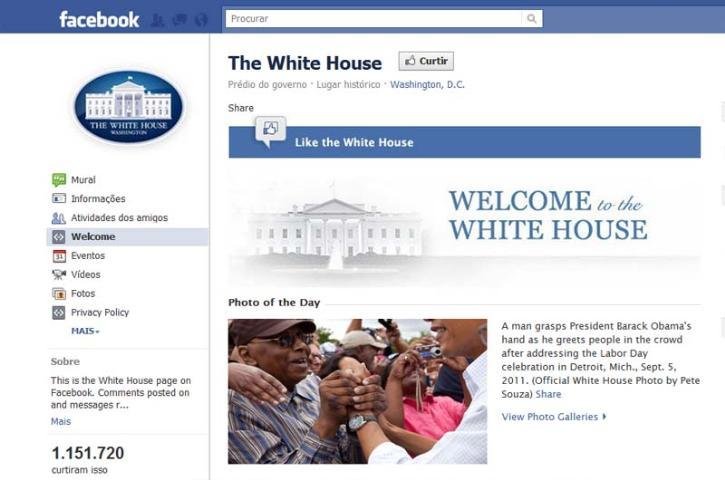 P&aacute;gina oficial da Casa Branca no Facebook tem mais de 1 milh&atilde;o de participantes