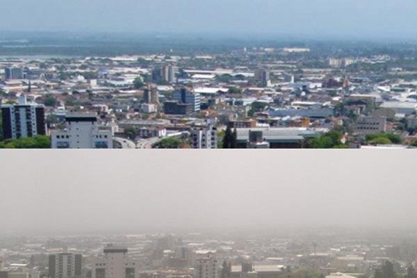 Compara&ccedil;&atilde;o  entre a paisagem normal da Capital e o c&eacute;u desta ter&ccedil;a